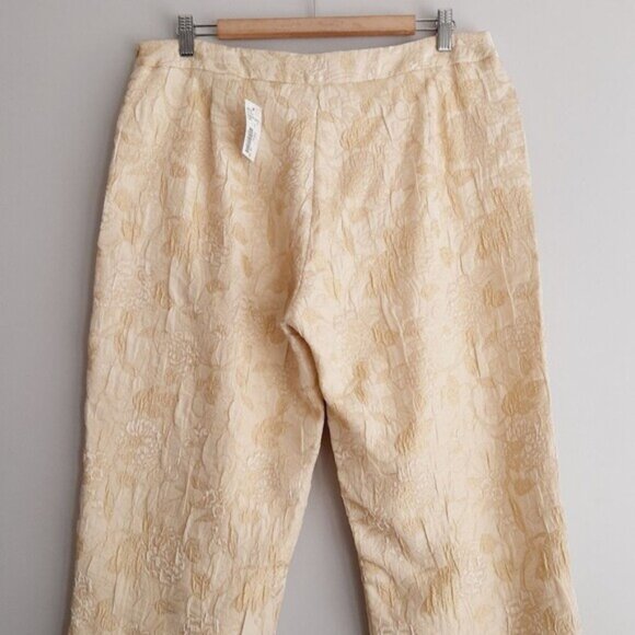 BELLESSA | Floral Jacquard Brocade Crop Ankle Dress Pants Light Cream 14 Flawed - Picture 7 of 16